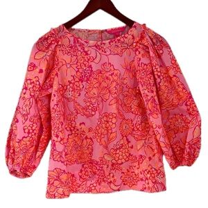 Lilly Pulitzer Pink & Orange Floral Puff-Sleeve Blouse